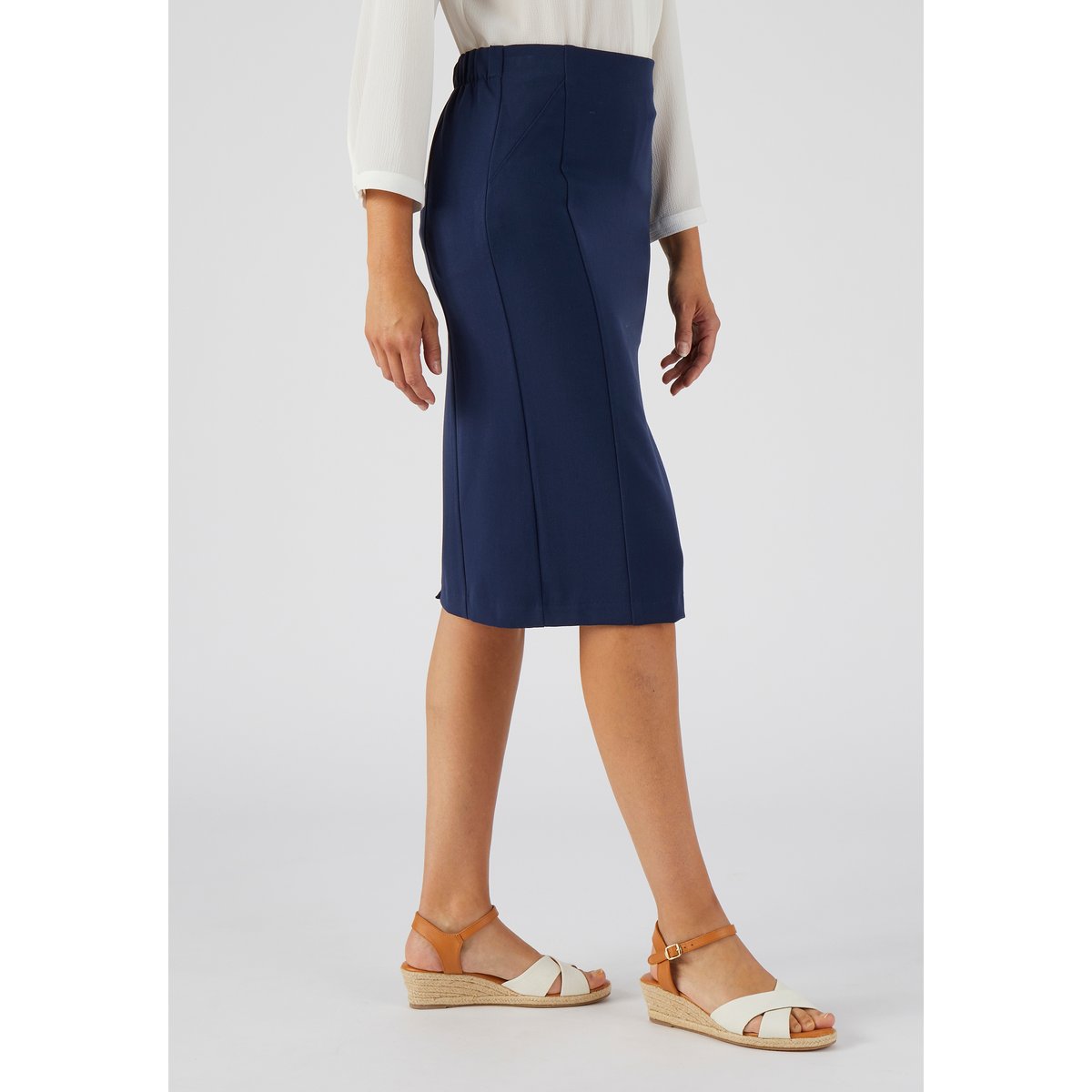 Jupe droite stretch bleu marine, DAMART