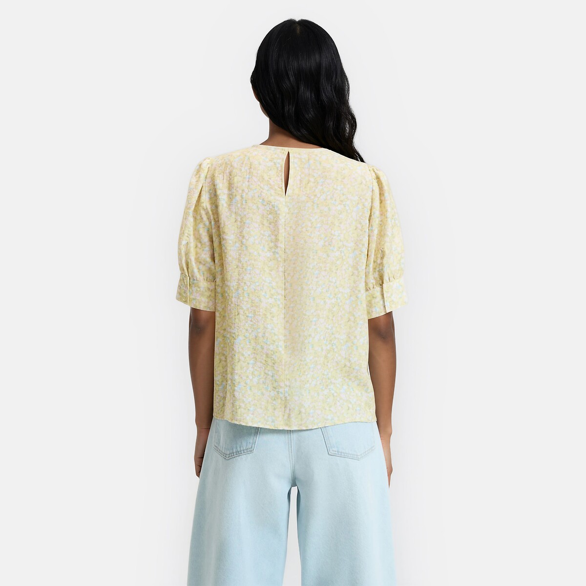 Floral Crew Neck Blouse with 3/4 Length Sleeves yellow floral print, LA REDOUTE COLLECTIONS