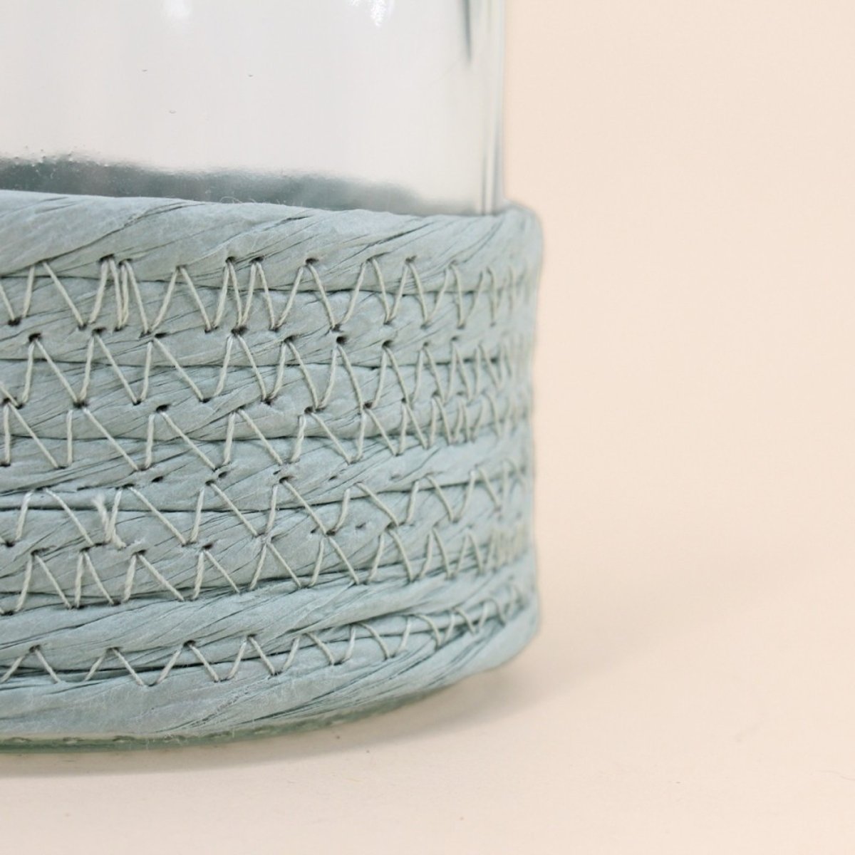 Set de 2 photophores en verre et corde blanc - vert, ORNAMI