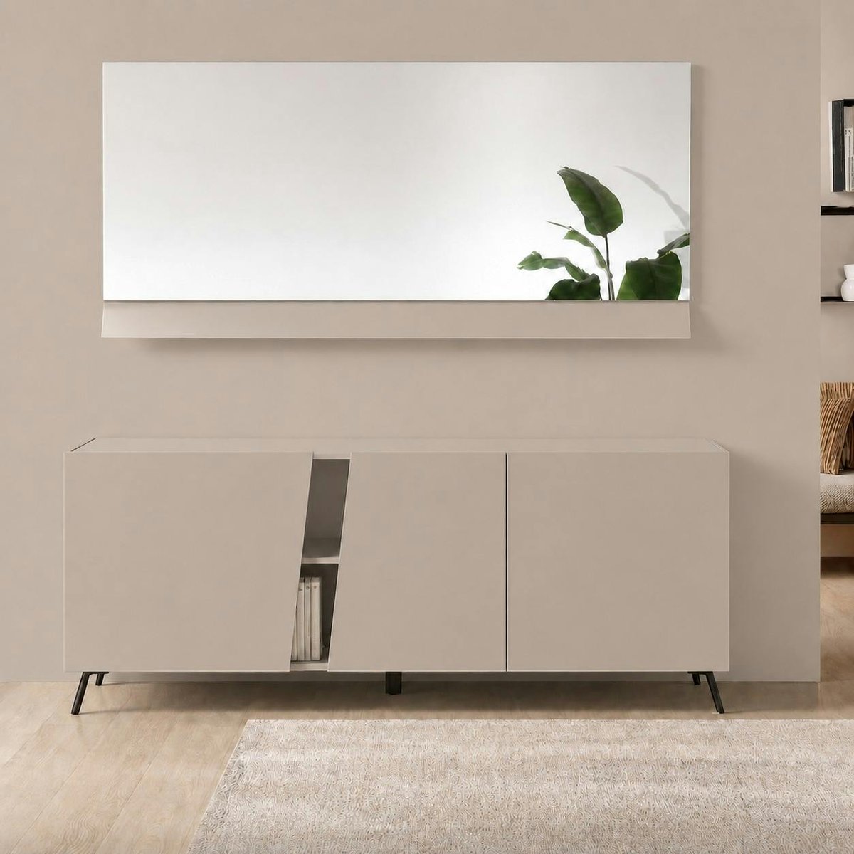 Buffet contemporain 3 portes, découpe diagonale LORA taupe, PIER IMPORT