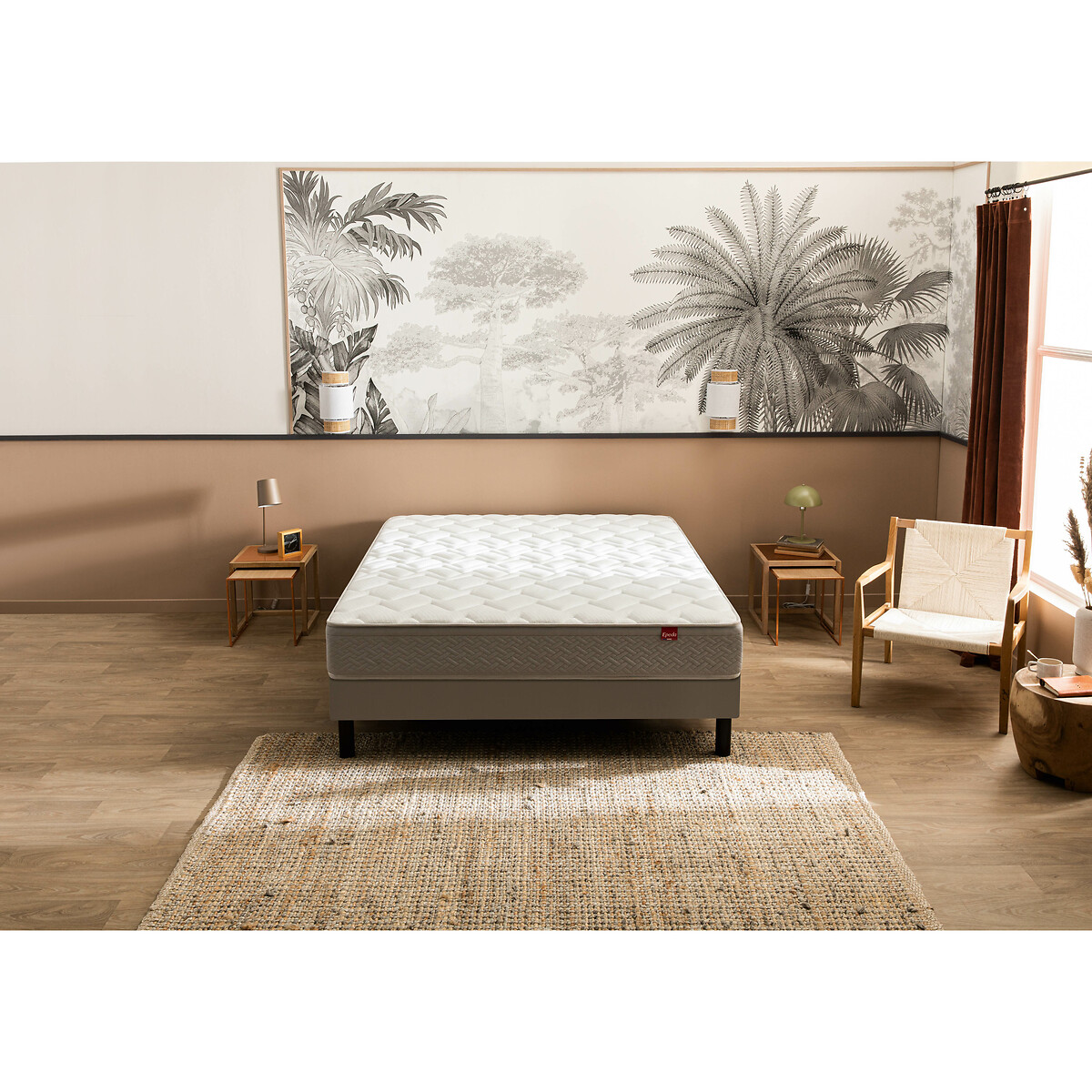 Ensemble matelas 620 ressorts L'ailleurs + sommier blanc/gris souris, EPEDA