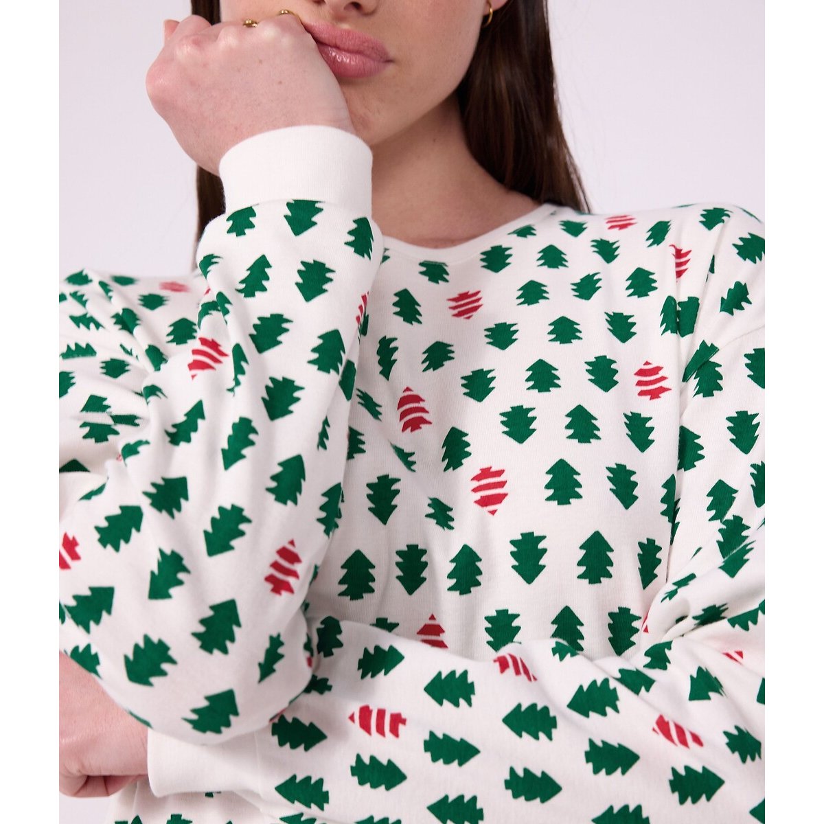 Christmas Print Cotton Pyjamas white/green/red, PETIT BATEAU