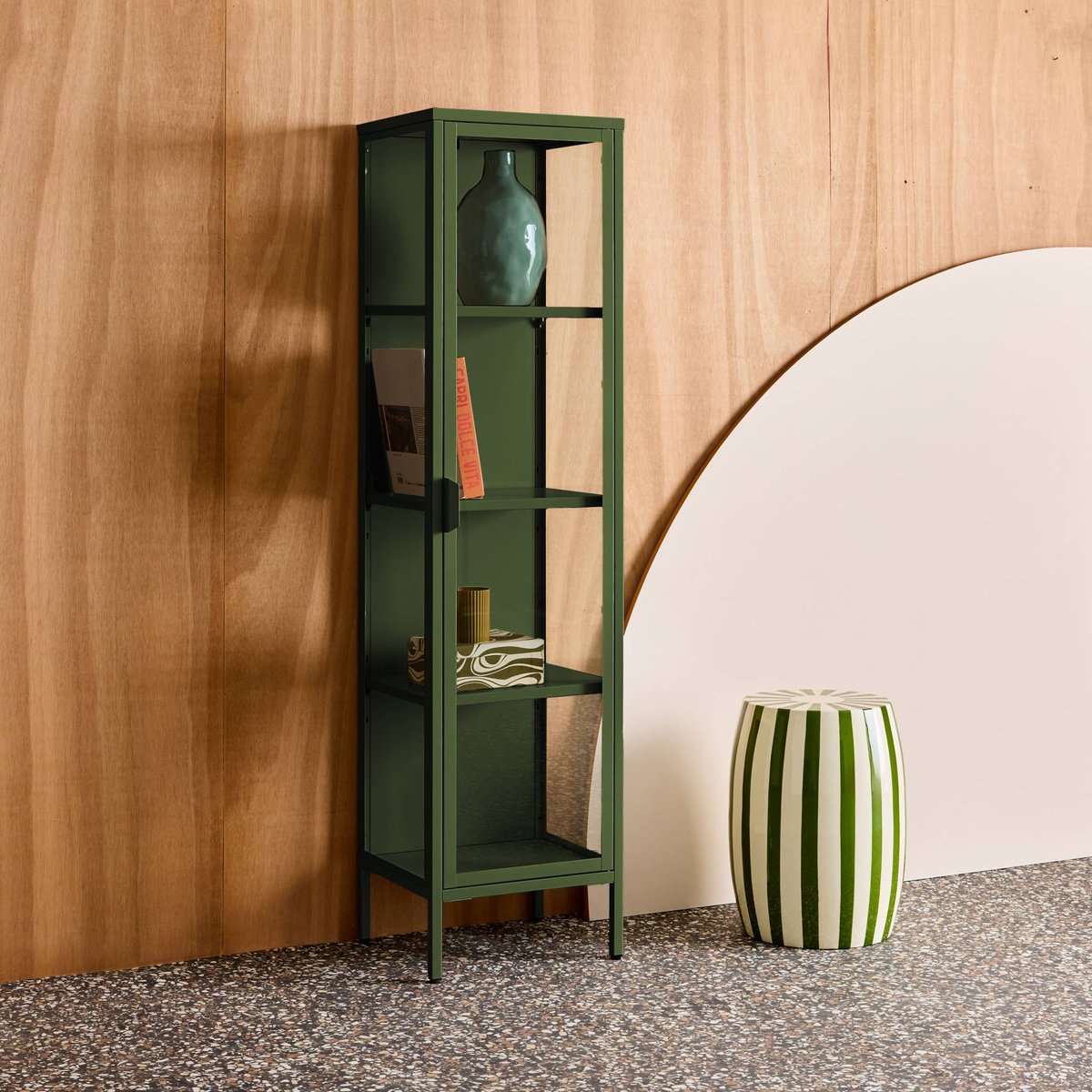 Buffet de rangement acier et verre trempé 1 porte 160cm ARKANSAS vert, SWEEEK