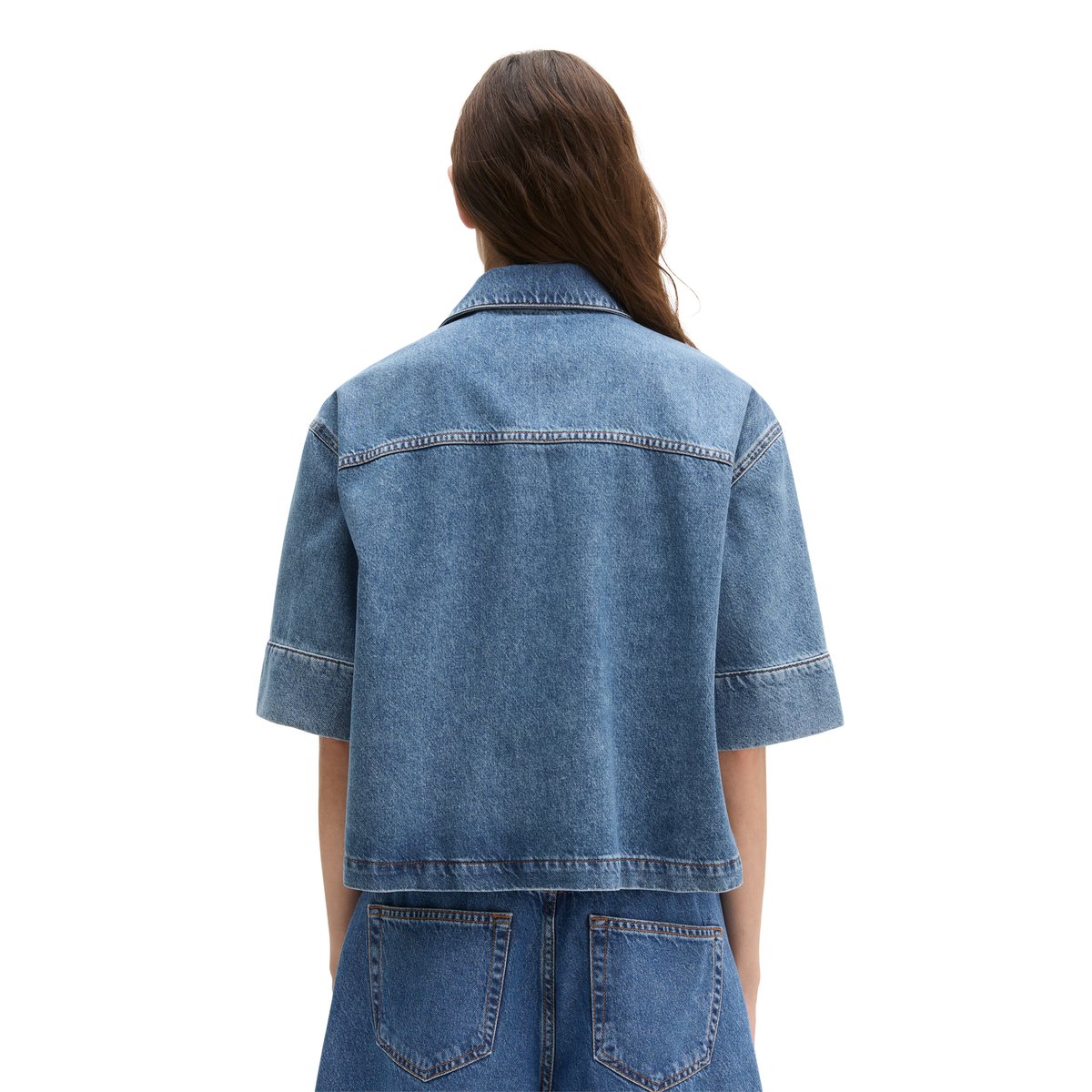 Blouse en jean regular en mélange de coton organique et de lyocell bleu moyen, MARC O'POLO