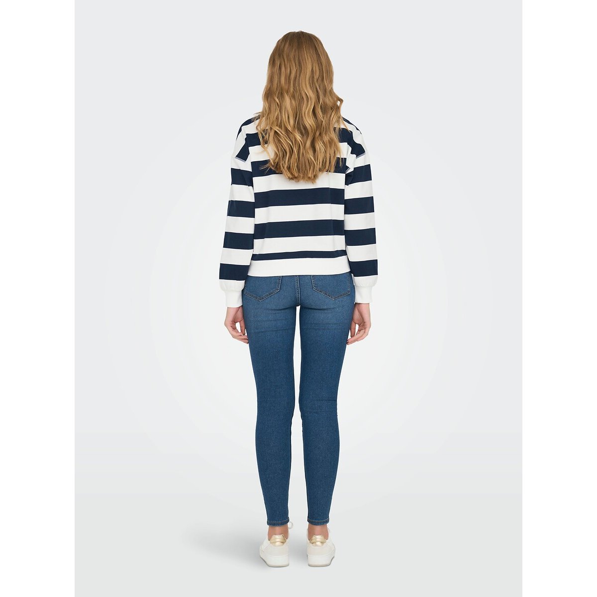 Sweat col rond rayé blanc/bleu, ONLY