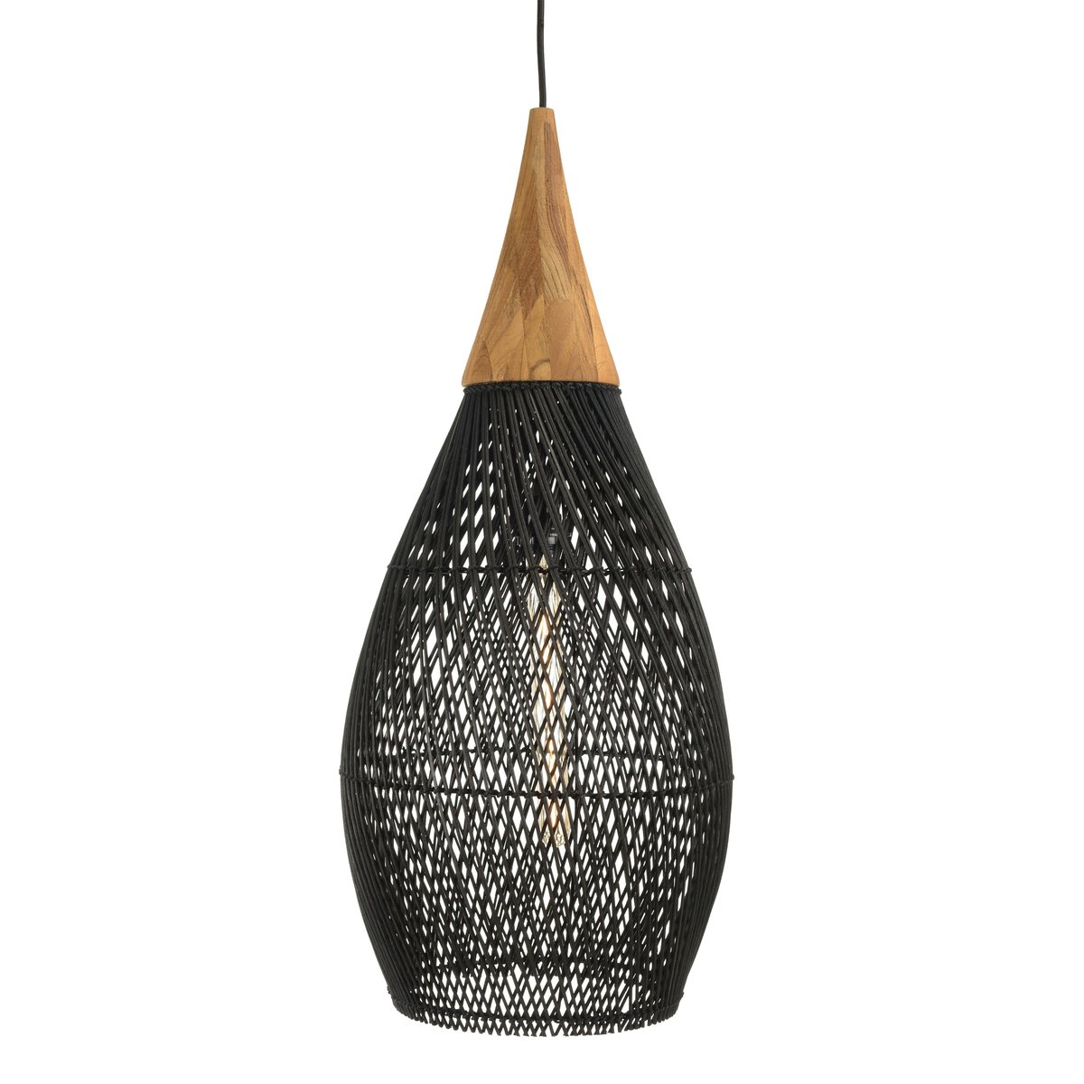 Suspension goutte en rotin 35cm FOLELLI noir, PIER IMPORT