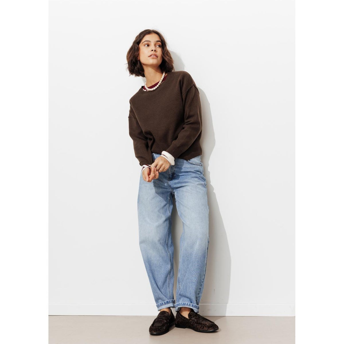 Pull en maille compacte marron, PROMOD