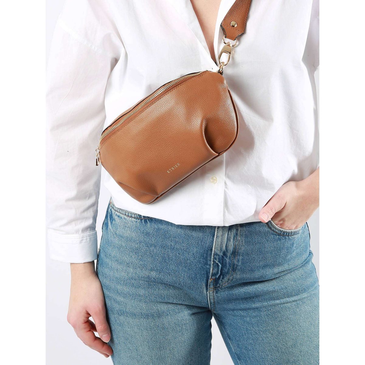 Sac banane M Tradition cuir camel, ETRIER