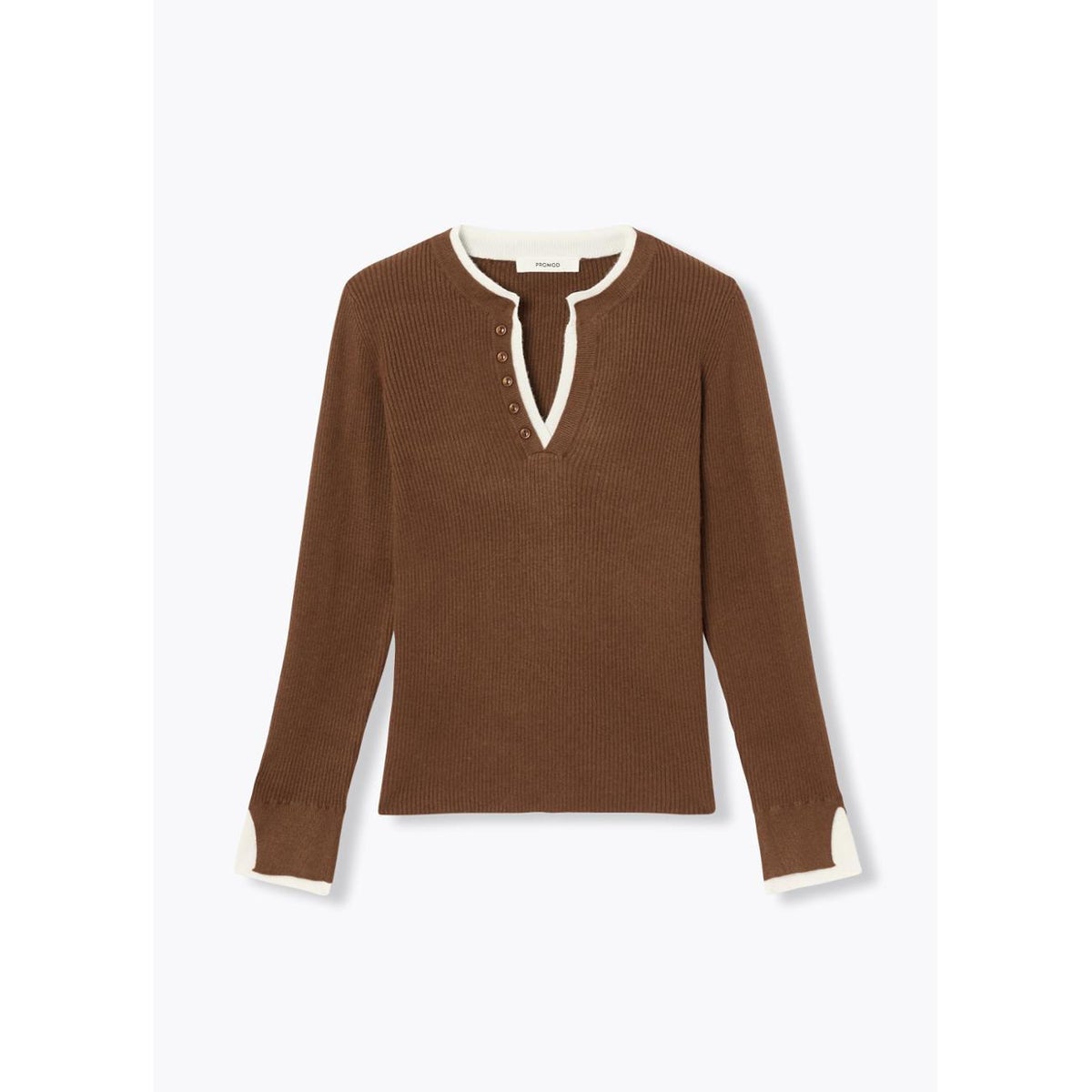 Pull côtelé effet superposé marron, PROMOD