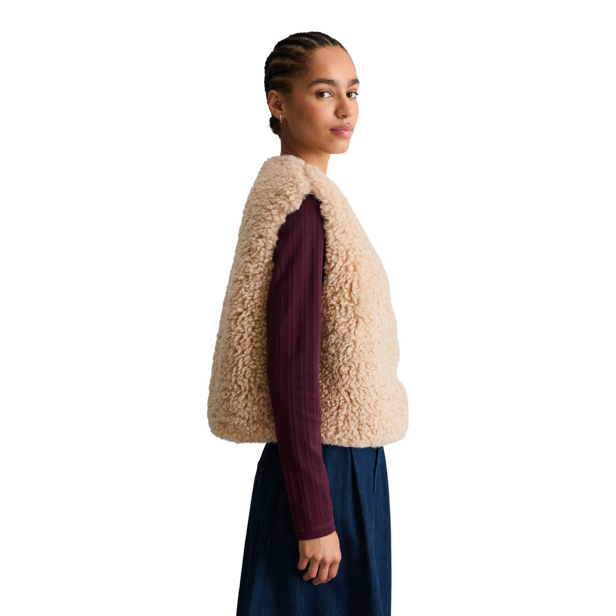 Gilet Teddy coupe classique en peluche Curly toute douce beige, MARC O’POLO DENIM