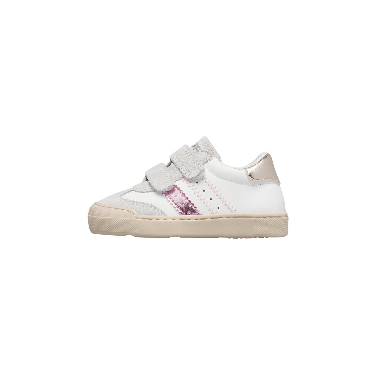 Baskets en cuir et en daim RIBY VL. blanc-rose-platine, NATURINO