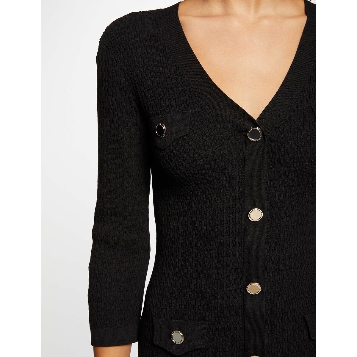 Robe pull ajustée manches 3/4 à boutons noir, MORGAN