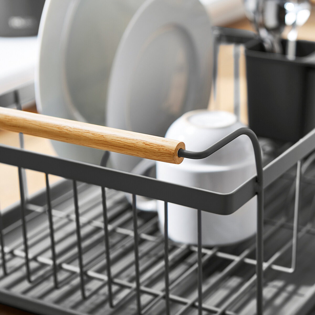 Scandi Dish Rack with Wooden Detail grey, TOWER
