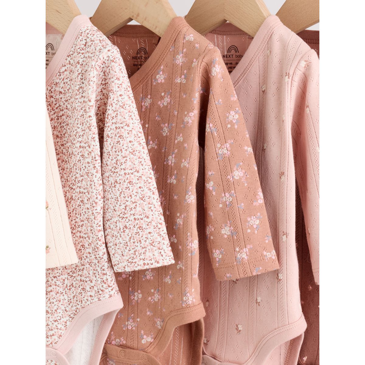 Body cache-cœur bébé, lot de 5 marron à imprimé petites fleurs, NEXT