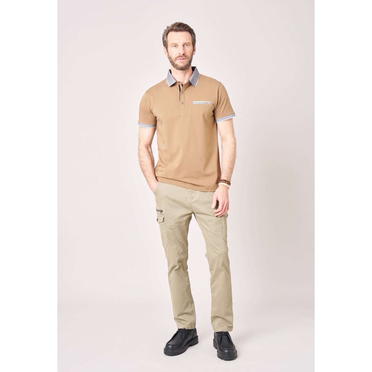 Polo regular homme en jersey coton EAGLE mocha, DEELUXE