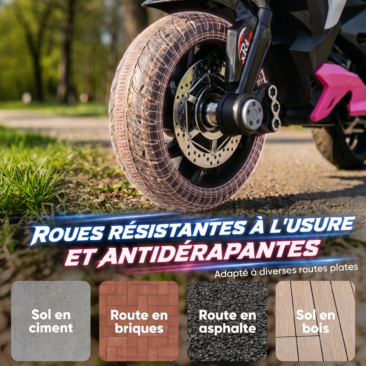 Moto électrique à conducteur assis PP Rose rose et noir, HOMCOM