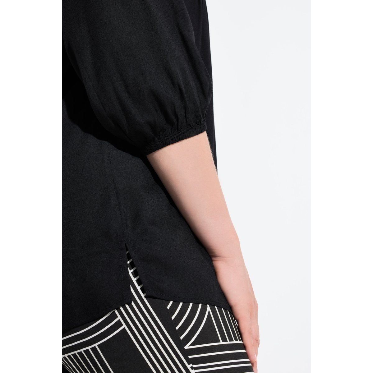 Blouse avec passepoils noir, ULLA POPKEN