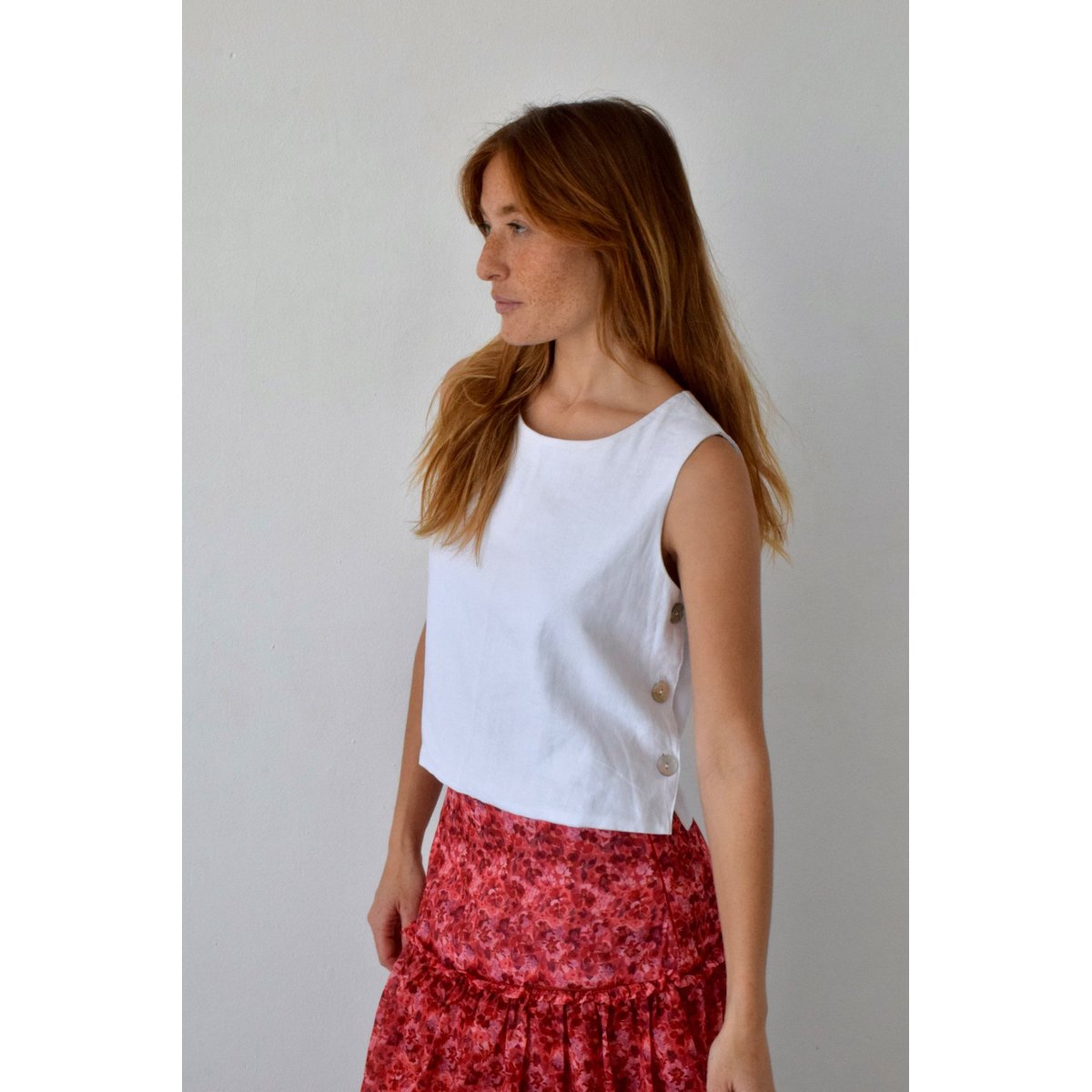 Top bretelles boutons latéraux CLAUDIA blanc, MINDTRAVELER