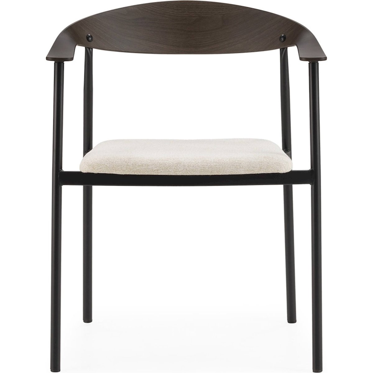 Chaise empilable contemporaine en métal noyer foncé tissu blanc noir, RECOLLECTION