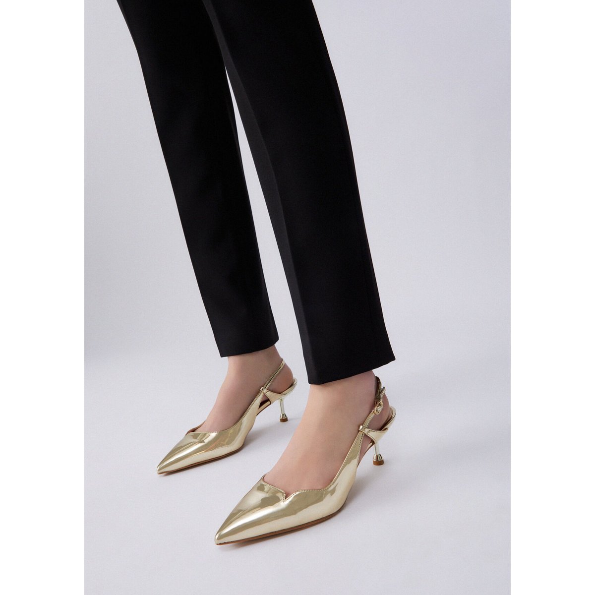 Slingbacks en lamé effet miroir or clair, LIU JO