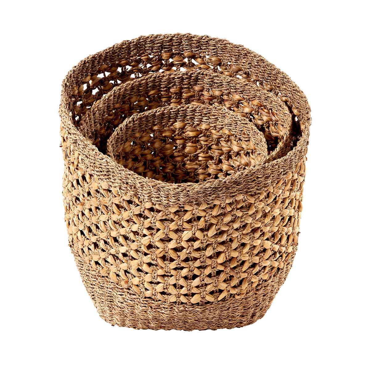 Set of 3 Seagrass and Water Hyacinth Natural Round Baskets natural, SO'HOME