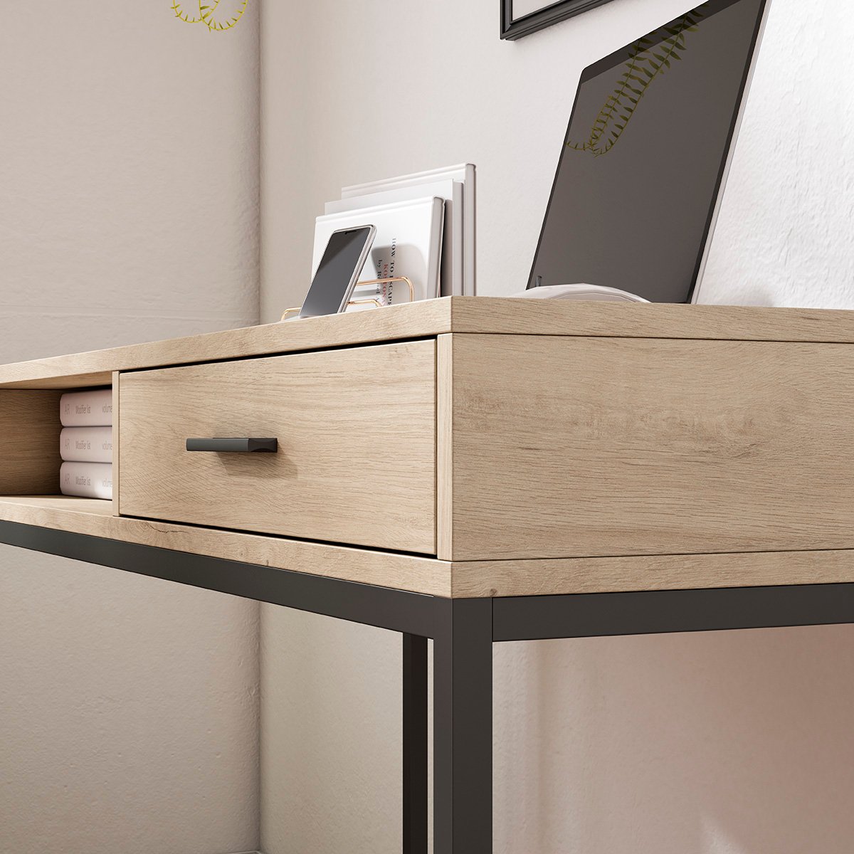 Bureau en placard 1 tiroir, CANTERBURY chêne clair, HERDASA