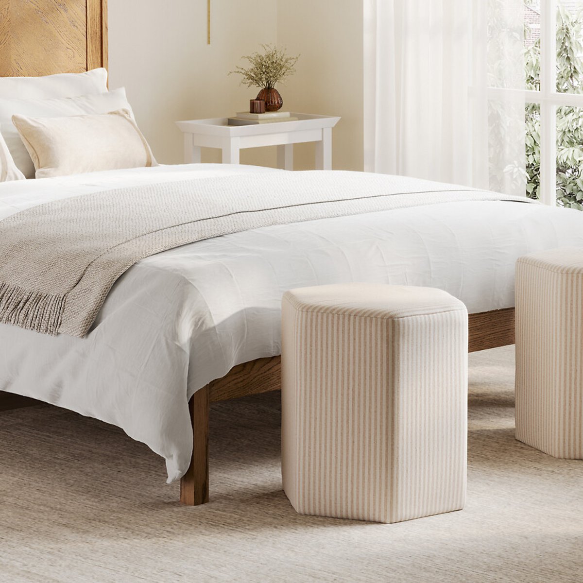Delphine Coastal Scandi Cotton Striped Stool ecru/grey, SO'HOME