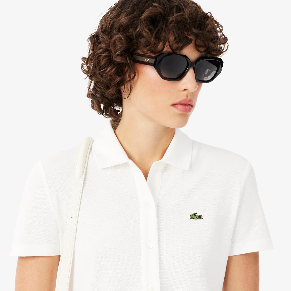 Robe polo plissée Piqué stretch blanc-70v, LACOSTE