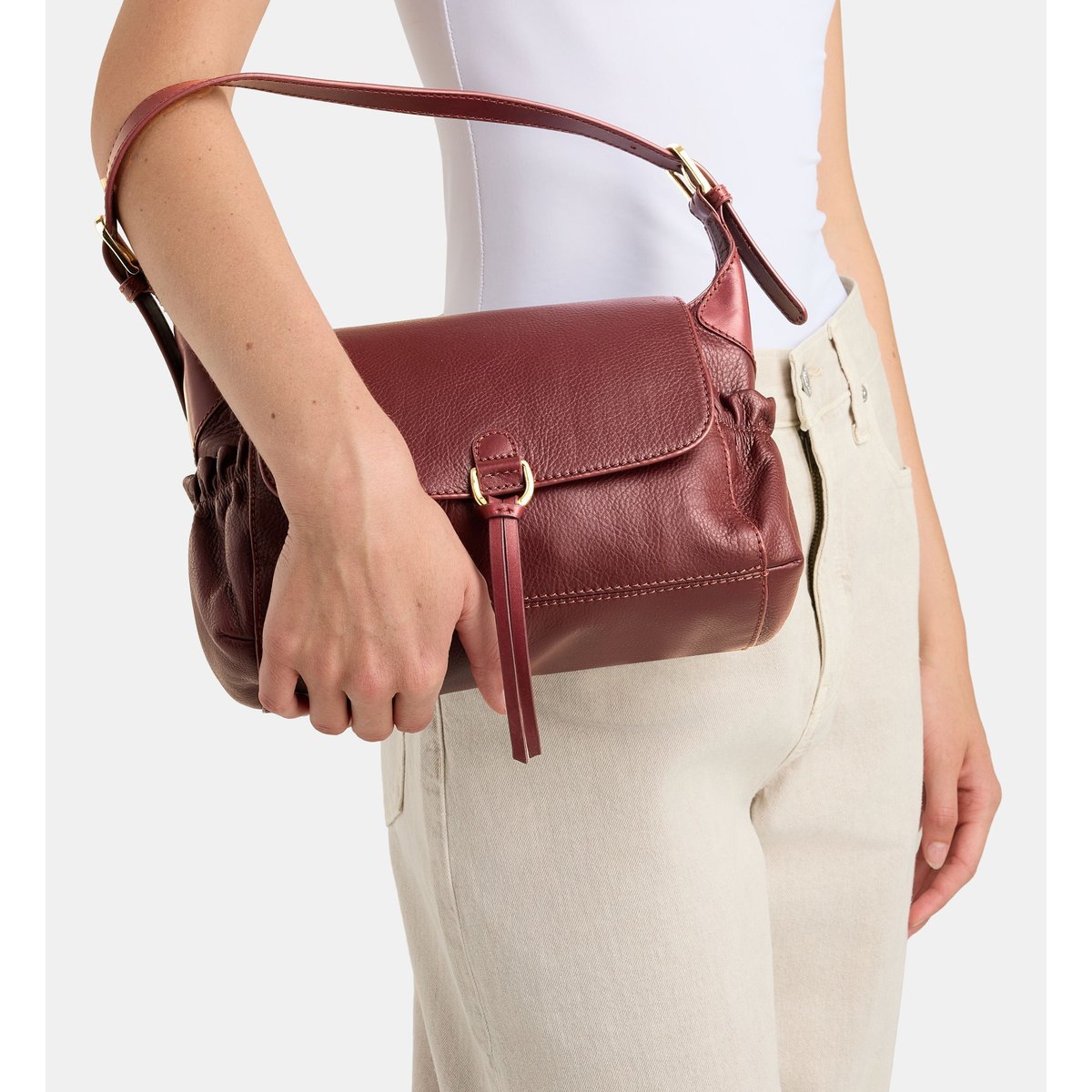 Sac à main suzanne cuir bordeaux foncé, GALERIES LAFAYETTE