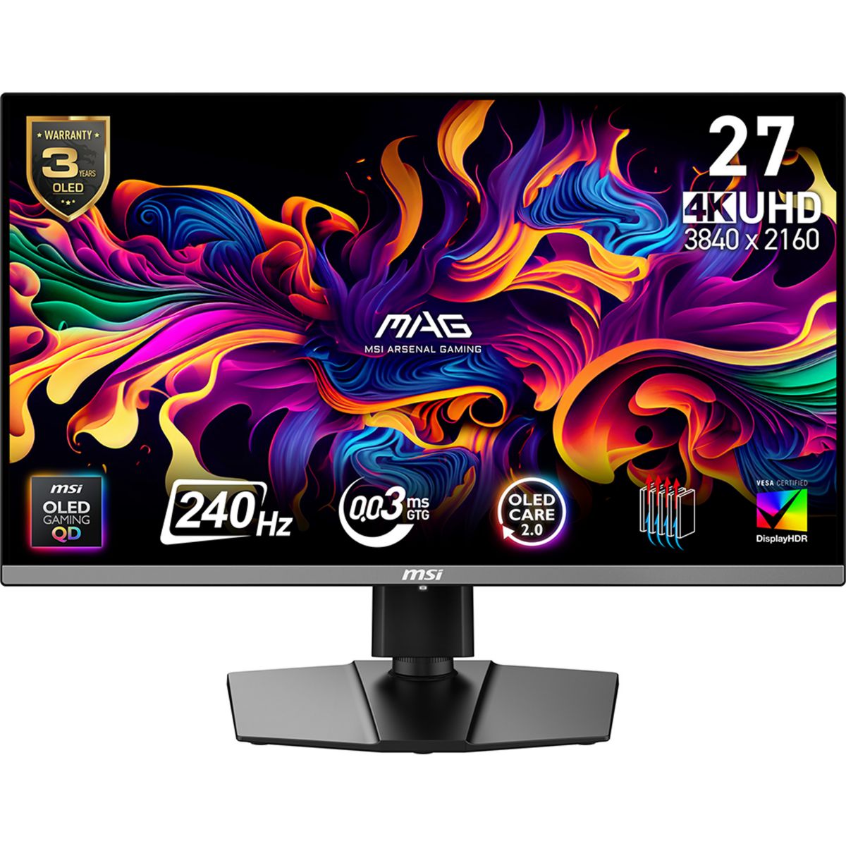 Ecran PC Gamer MAG 272UP X24 27" 4K 240Hz QD-OLED HDR True Black 400 HDMI 2.1 USB-C 15W Adaptive-Sync couleur unique, MSI