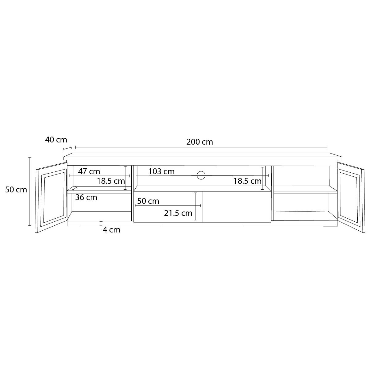 Meuble TV 200 cm bois massif, BARBARA marron foncé, BOBOCHIC