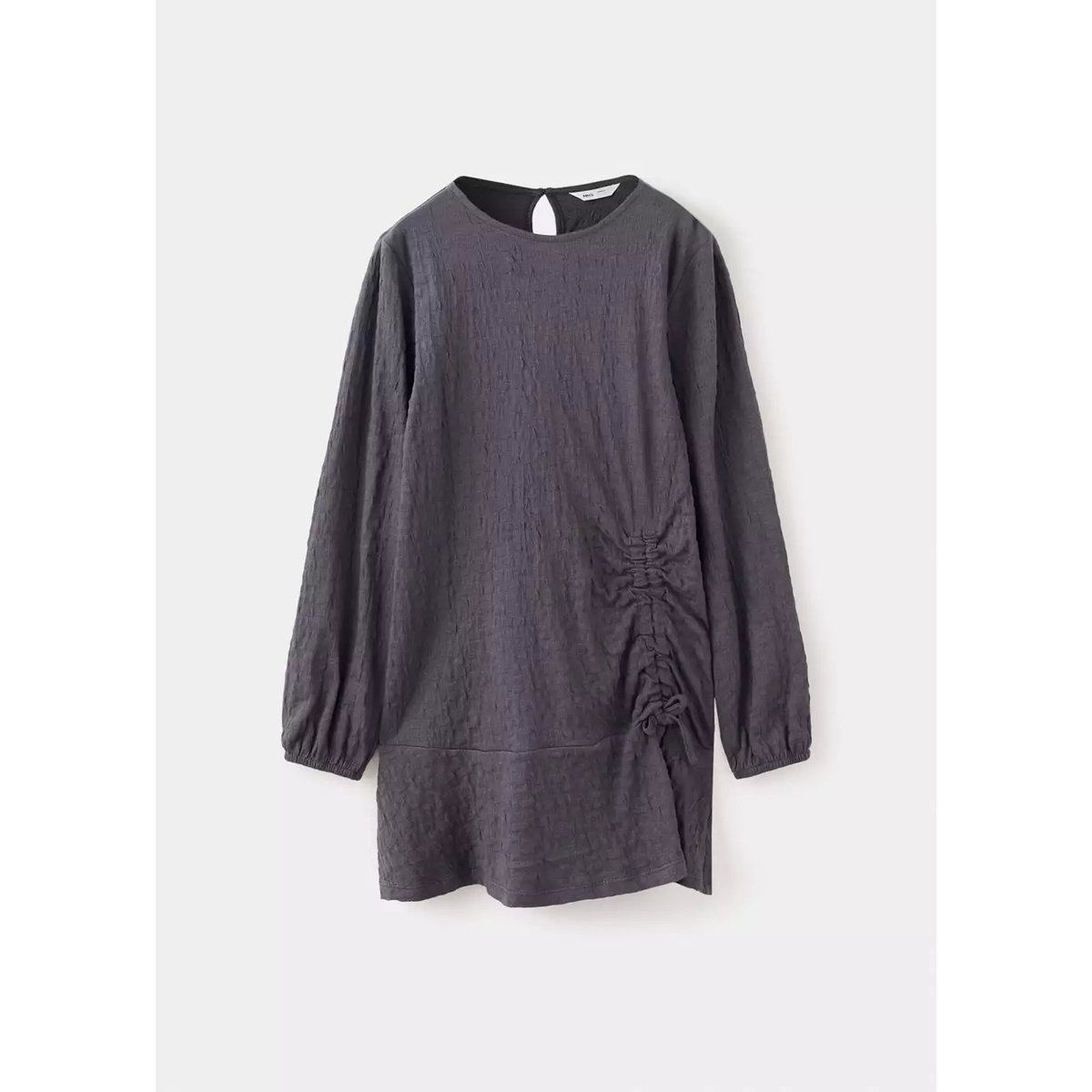 Robe texturée avec détail froncé sur le côté gris anthracite, MANGO KIDS