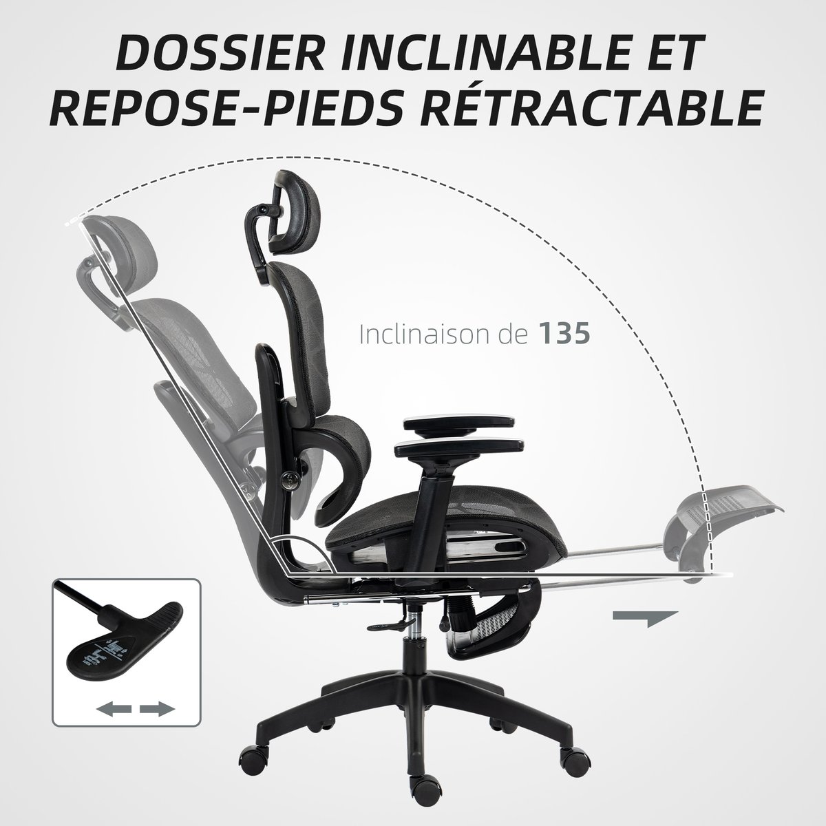 Chaise de bureau Maille (100 % polyester) noir, HOMCOM