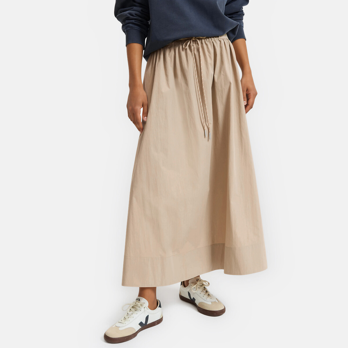 Jupe longue évasée à taille élastiquée beige, LA REDOUTE COLLECTIONS