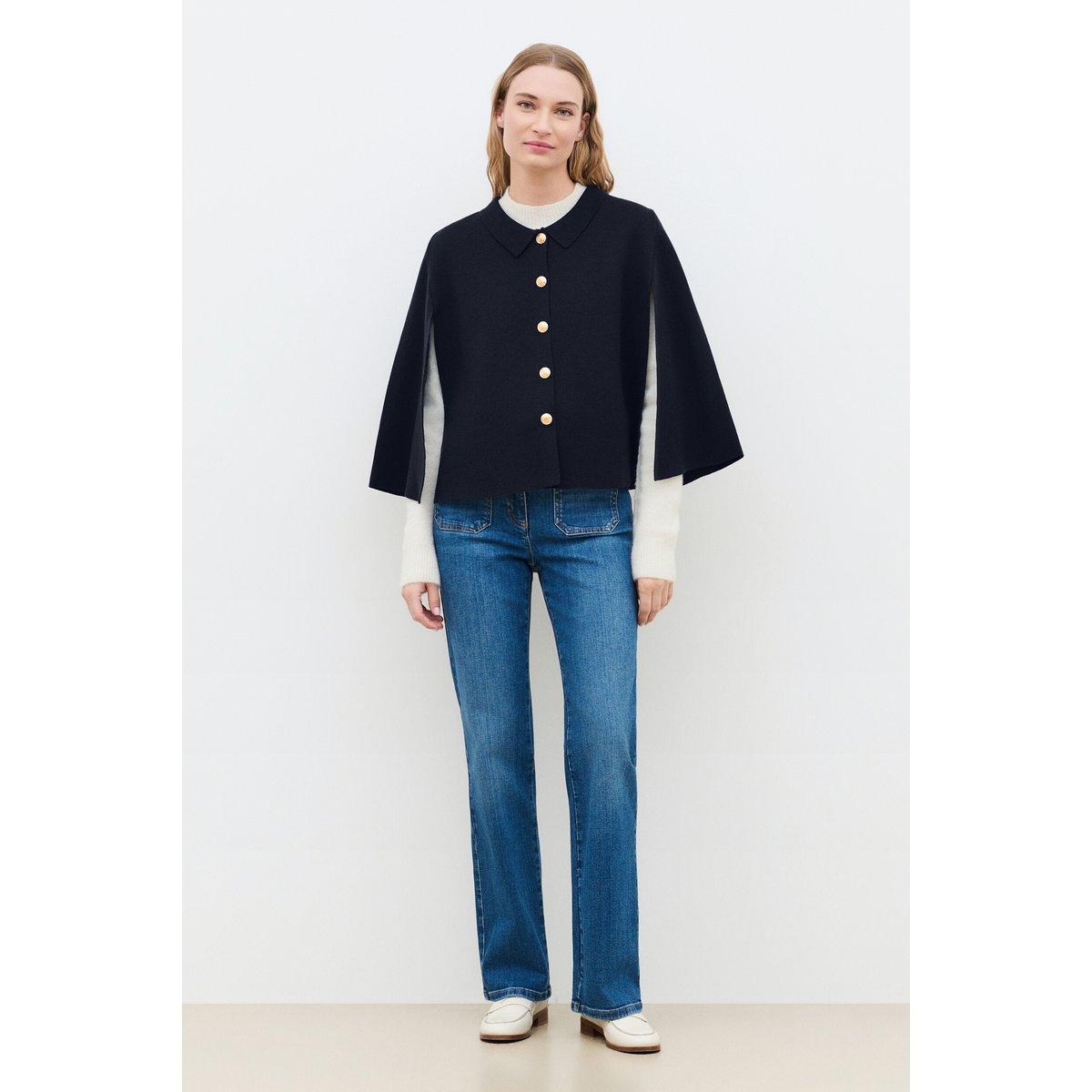 Poncho court col rond HACAPANO bleu marine, CAROLL
