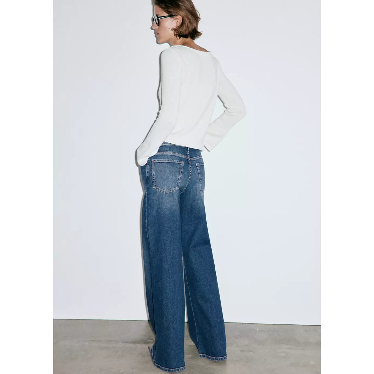 Jean taille haute wideleg bleu foncé, MANGO