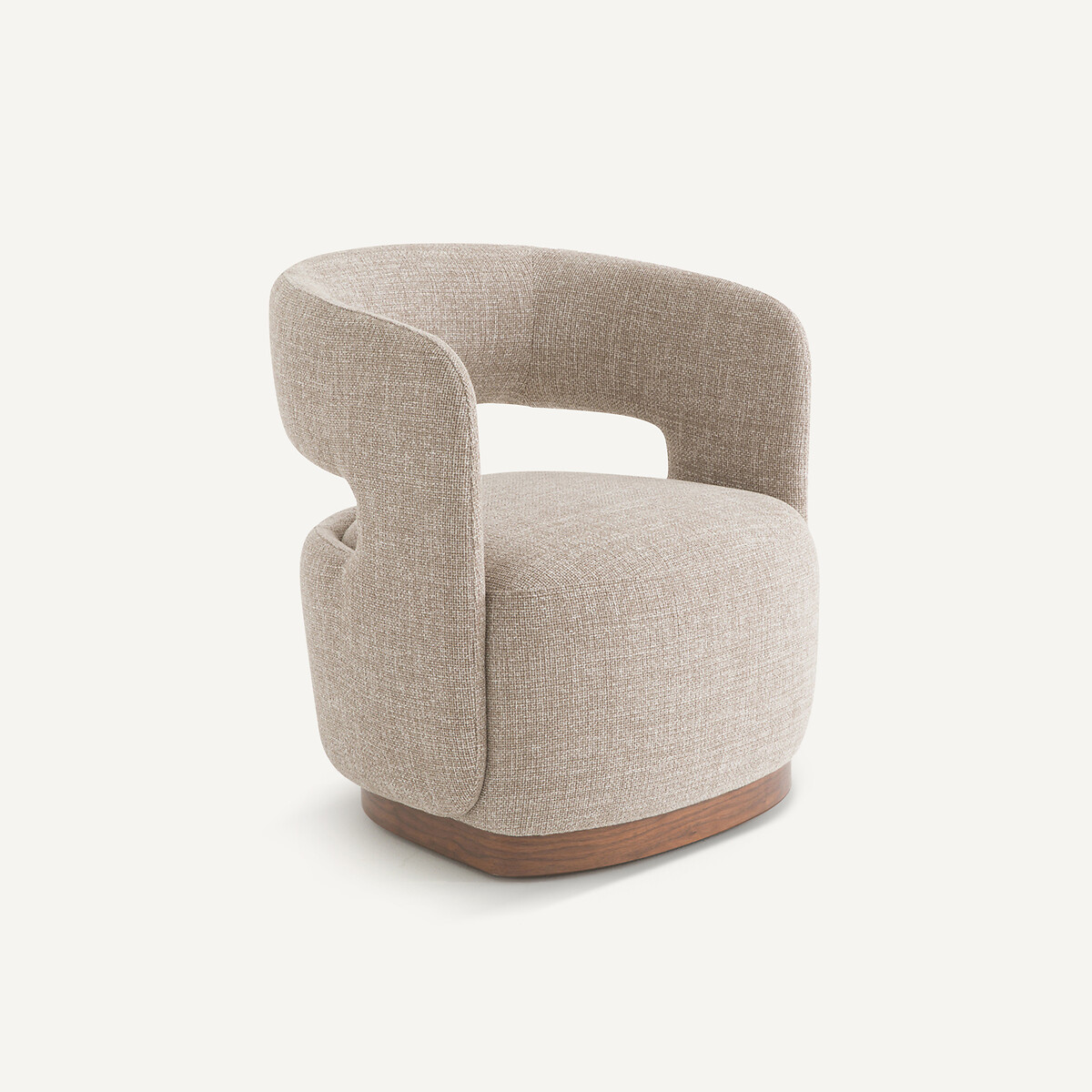 Fauteuil pivotant base noyer, tissu chiné, Jesper marron glacé, AM.PM