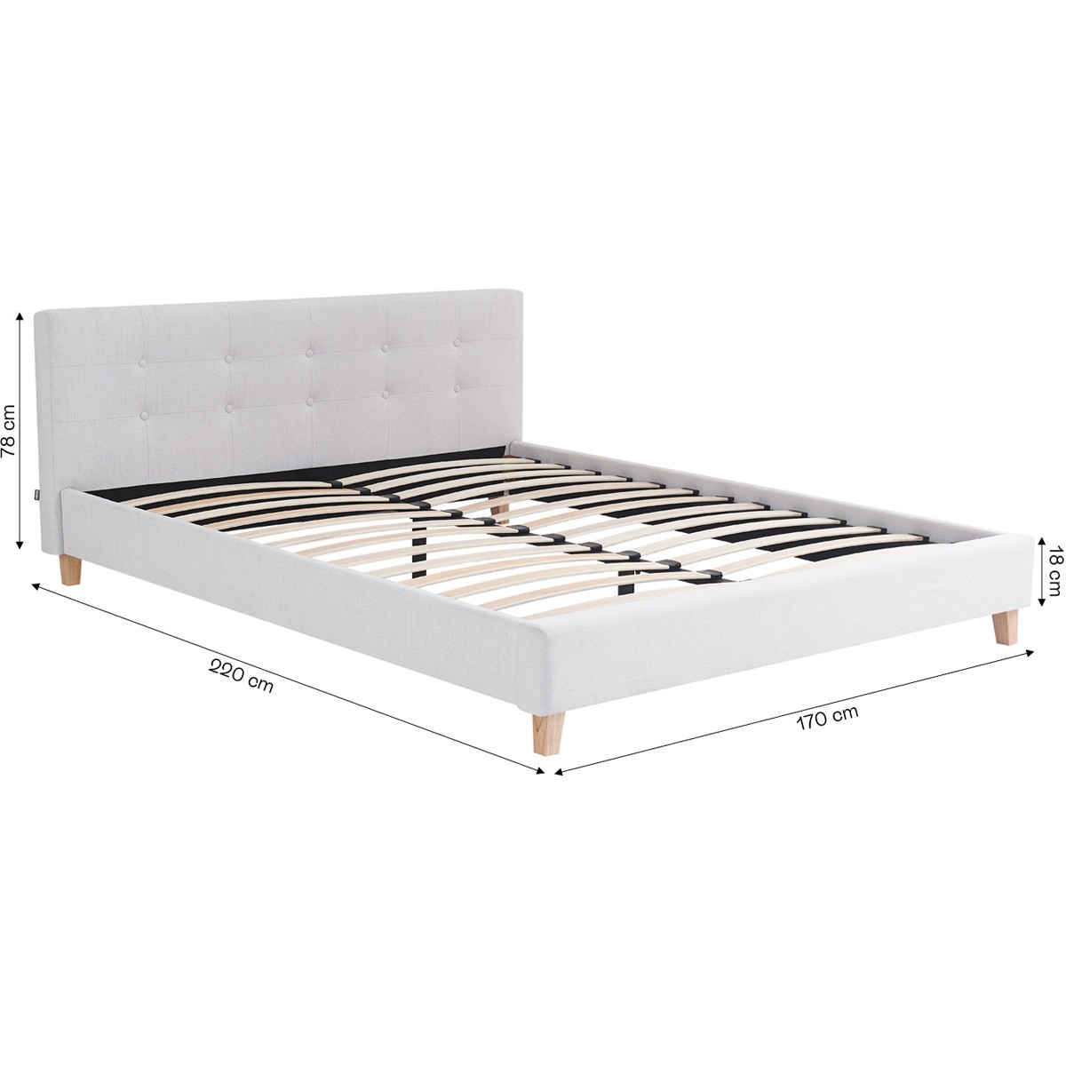 Lit avec tête de lit en tissu - MILO beige, HOMIFAB