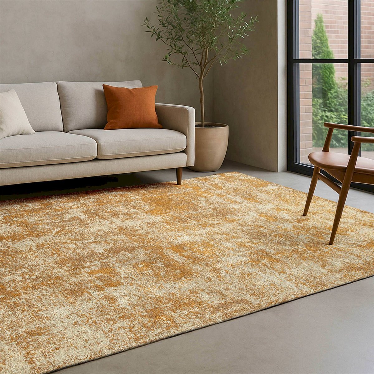 Tapis rectangulaire, Dorsoduro jaune ocre patiné et sable, RECOLLECTION