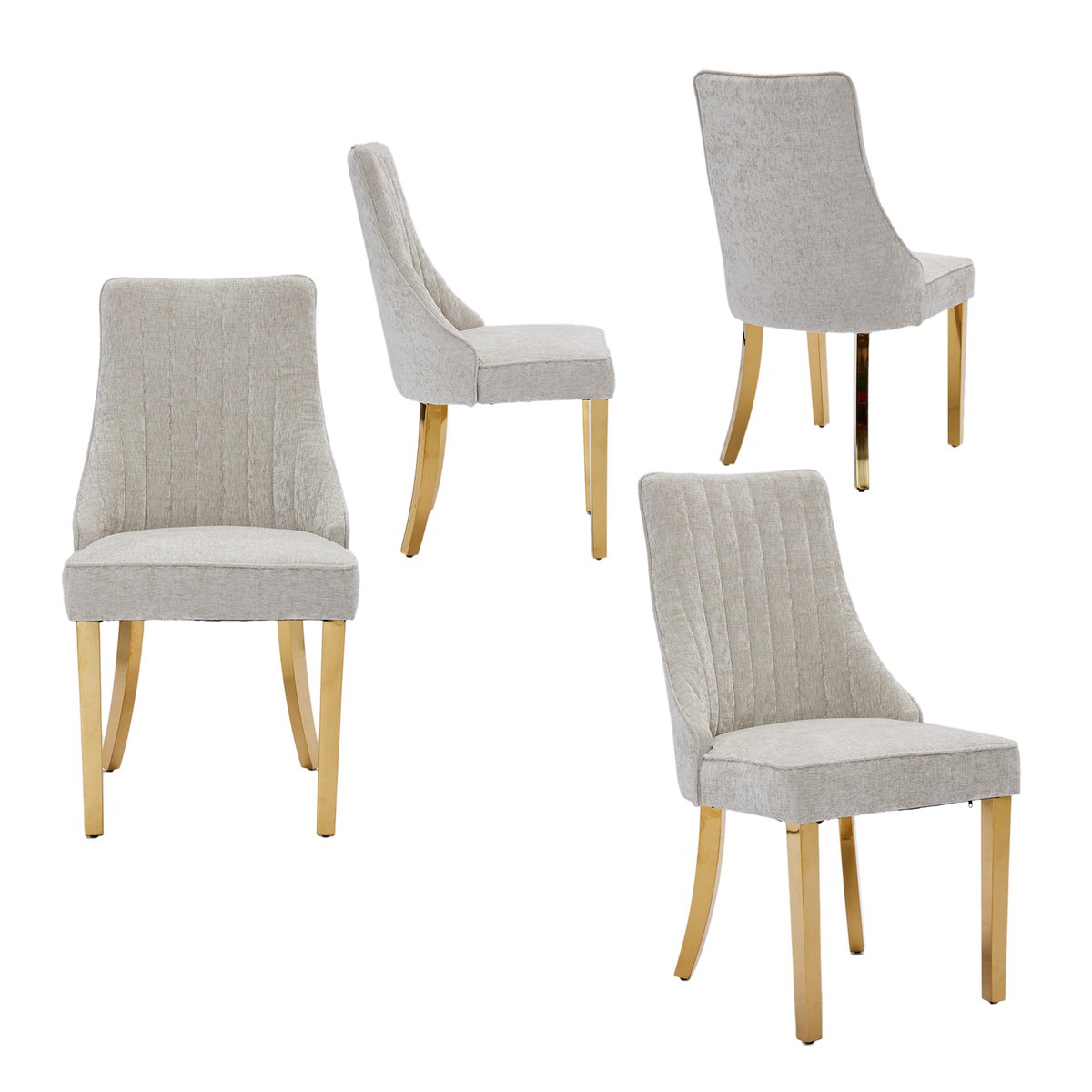 Lot de 4 chaises en tissu chenille avec pieds métal doré, GERRYC beige, MEUBLES COSY