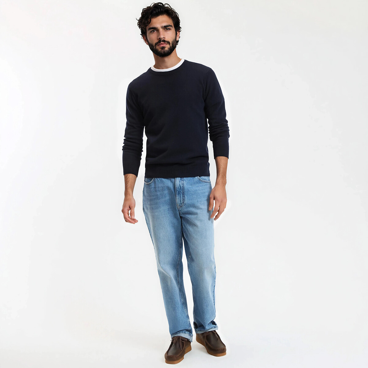 Pull col rond en cachemire bleu marine, LA REDOUTE COLLECTIONS