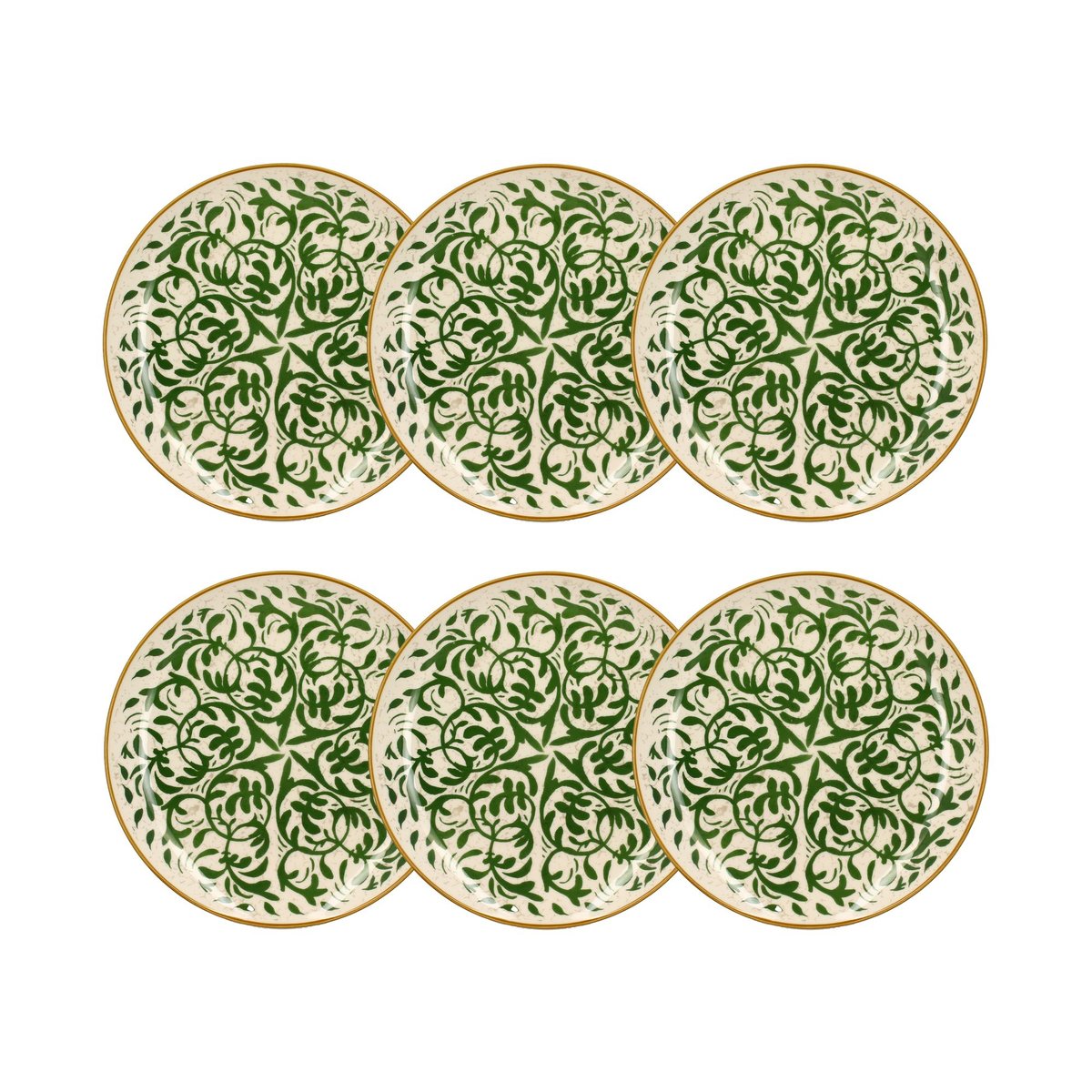 Lot de 6 assiettes plates à motif en grès 27cm, HERACLEE vert, NOVASTYL