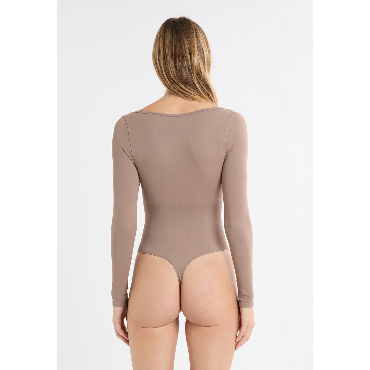 Body col V manches longues ROMY taupe, ETAM