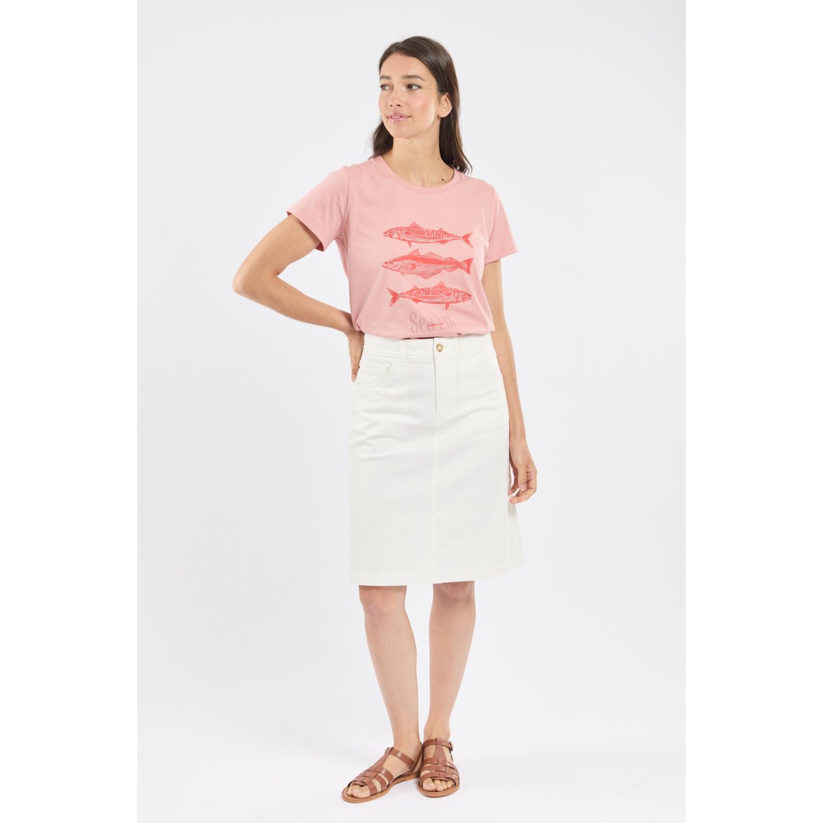 T-shirt sérigraphié en coton CYBAILLE pivoine, BERMUDES