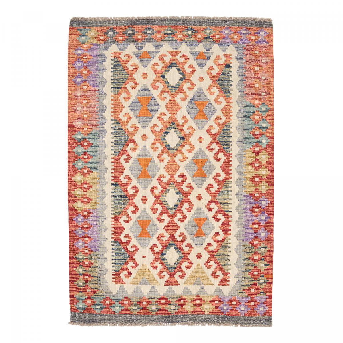 Tapis kilim ethnique au motif tribal, tissé plat en laine, KILIM 23 multicolore, orange, rouge, UN AMOUR DE TAPIS