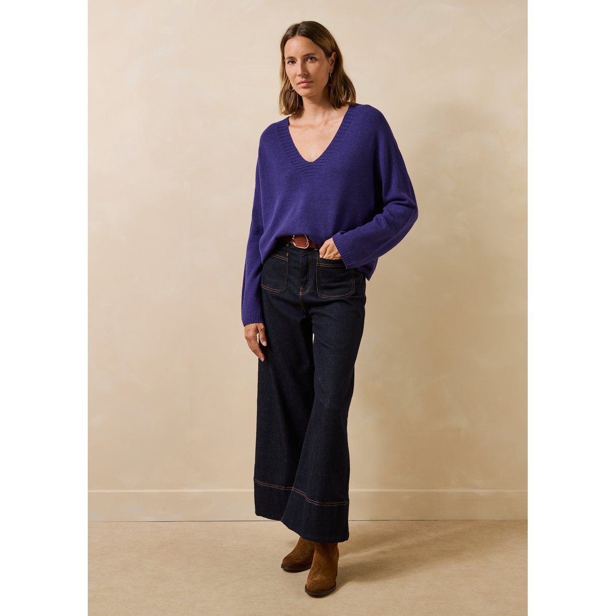 Pull fin manches longues col v viola, LA FEE MARABOUTEE