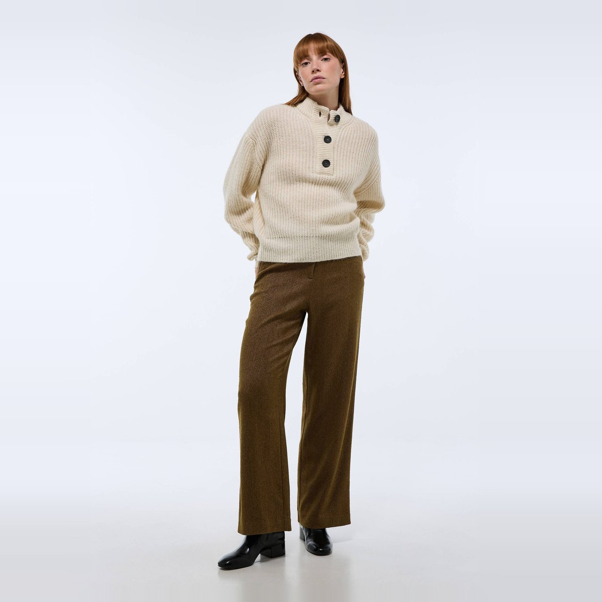 Pantalon fluide en chevron vieil or, MONOPRIX