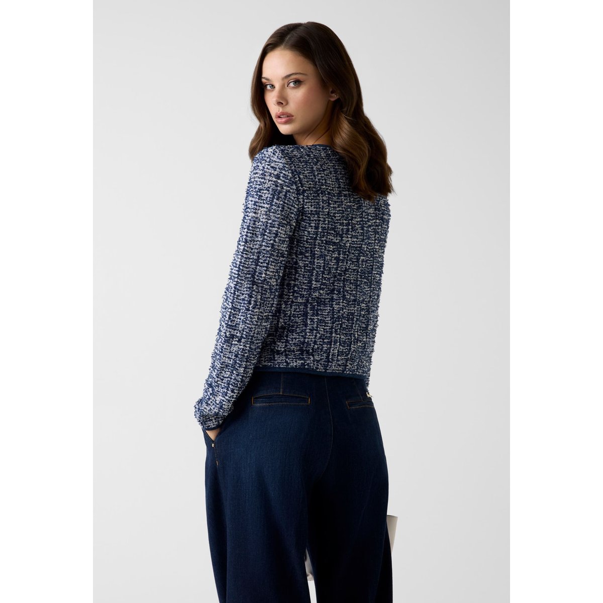 Cardigan En Tweed bleu foncé, GUESS