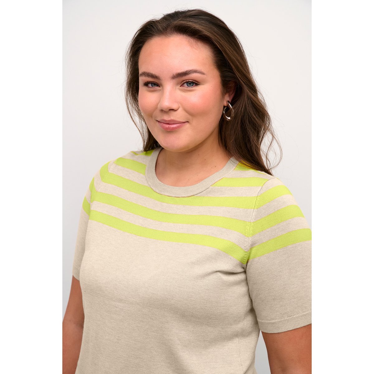 Knitted pullover beige/jaune rayures sand melange/lime half stripe, KAFFE CURVE