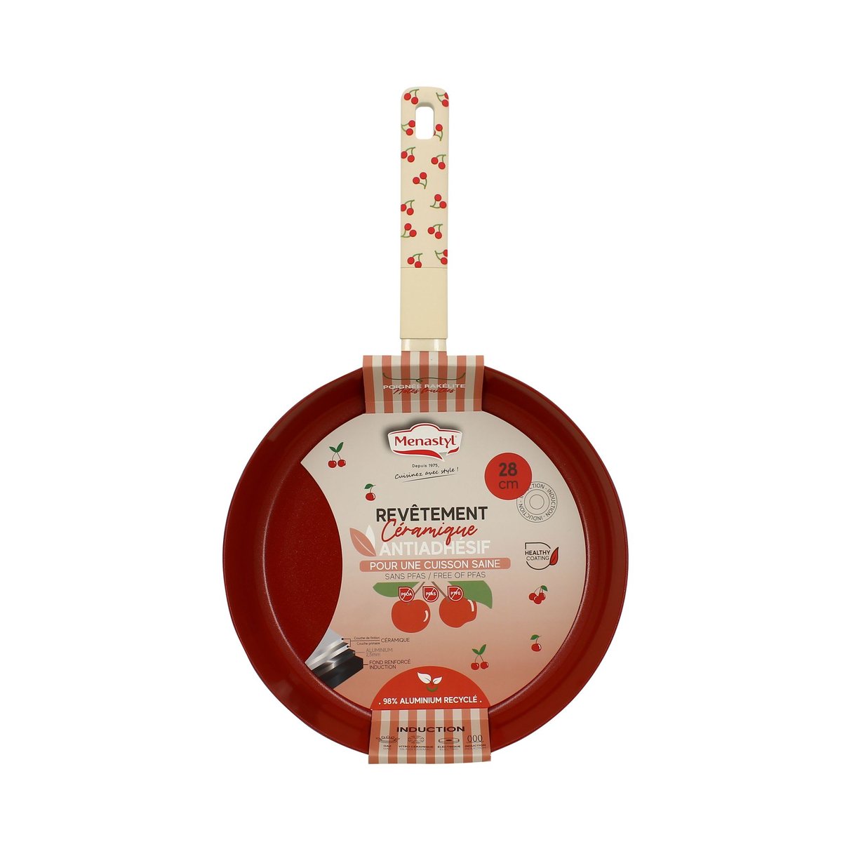 Poêle 28cm en aluminium, CERISE beige-rouge, MENASTYL